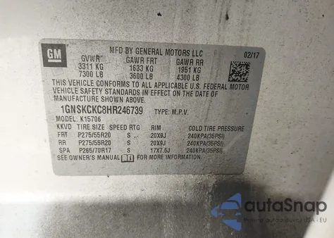 2017 Chevrolet Tahoe Premier z USA, uszkodzony, nr VIN 1GNSKCKC8HR246739